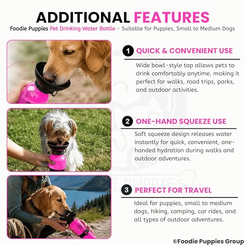 Image of Foodie Puppies Portable Dog Water Bottle, (530ml,18Oz) Color May Vary | Leak-Proof Easy Squeeze Pet Water Dispenser with BPA-Free Drinking Cup | Walking, Hiking, Travel & Road Trips