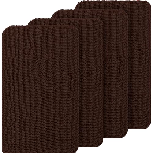 Image of OLANLY Dog Door Mat Set 4-Piece 36x24, Absorbs Moisture and Dirt, Absorbent Non-Slip Washable Doormat, Quick Dry Chenille Mud Mat for Dogs, Entry Indoor Entryway Carpet for Inside Floor, Brown