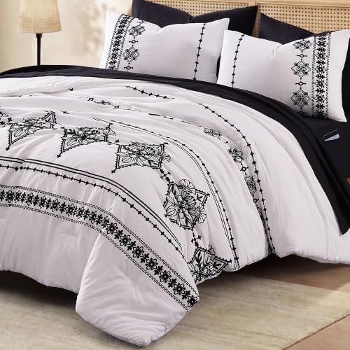 Image of MaiReve King Size Comforter Set Embroidery Floral 7 Pieces Bed in a Bag
