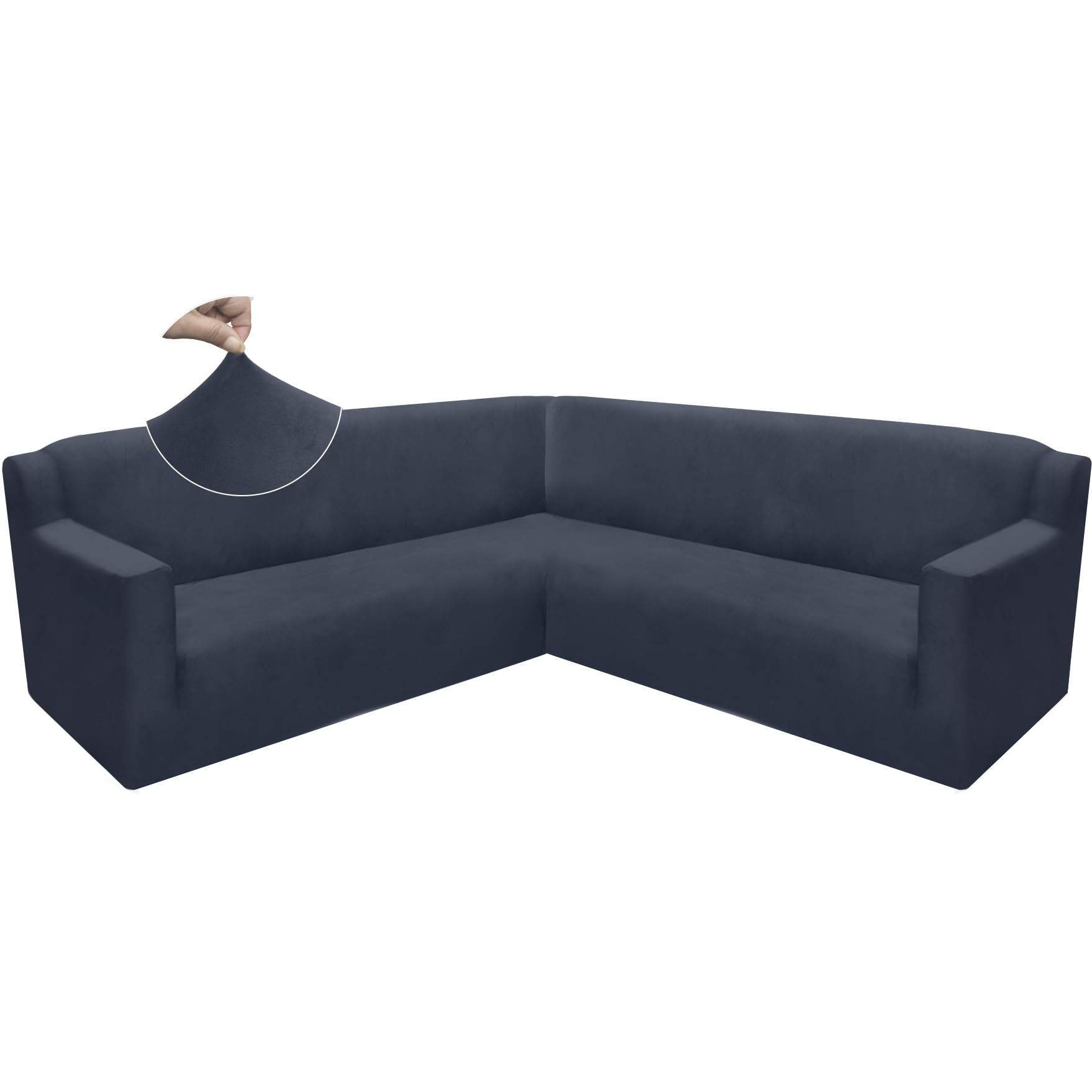 Velvet Corner Sectional Couch Covers L Shape Sofa Cover for Living Room Stretch Soft U Shaped Sofa Slipcover Non Slip Pets Dogs Furniture Protector with Elastic Bottom (Navy Blue,Large)