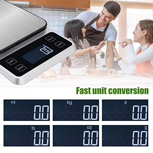 TOUSEEDA Digitalwaage, 5KG/11lbs Elektronische Waage Haushaltswaage Digital mit Edelstahl Wiegefläche, Hochpräzise… – Bild 3