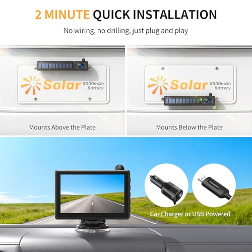Image of Solar Wireless Backup Camera with 5 inch 1080P Monitor,Auto On Off, 1-Min DIY Installation, 180 Adjustable Camera, Anti-Theft, Split Screen, IP69K Waterproof for Car Truck RV