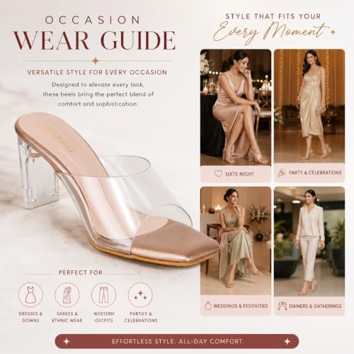 Image of TRASE Transparent Block Heels for Women Stylish | Fashionable Heel Sandals for Girls | Elegant & Formal Footwear