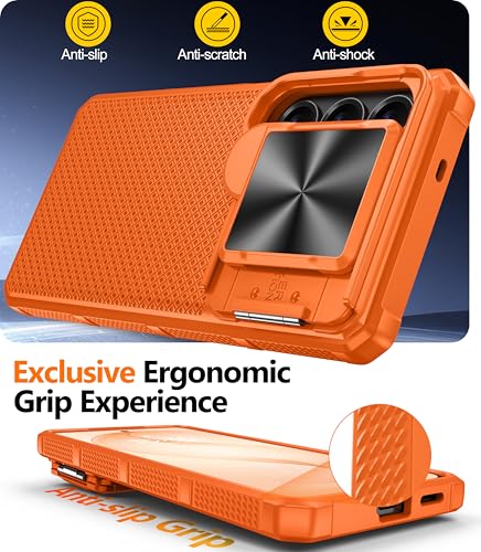 Image of Magnetic for Samsung Galaxy S26 Case,[Slide Camera Cover][Kickstand][Compatible with Magsafe][Kickstand][Military Grade Protection] Shockproof Rugged Case for Galaxy S26, Orange