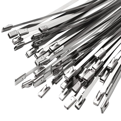 SCITOOLS Metal Zip Ties 15.8-Inch 304 Stainless Steel Zip Ties Heavy Duty 270LBS Tensile Strength Wire Multifunctional Locking Exhaust Wrap Flexible Durable 30 PCS
