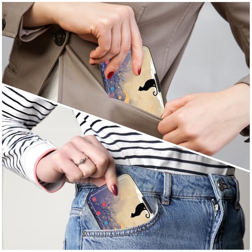 Image of Credit Card Holder, Mini Aluminum Card Wallet RFID Blocking Slim Metal Hard Card Case for Women Men, Moonlight Cat