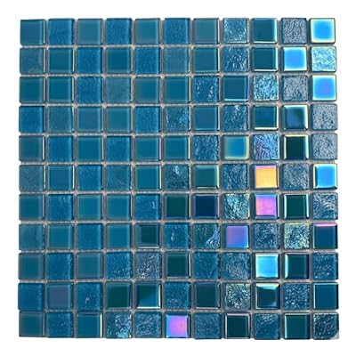 Tenedos HTC Ocean Blue Glass Mosaic Tiles – Iridescent Glossy Finish Wall Tile for Kitchen Backsplash, Bathroom Shower, Pool and Spa Accent Features (10 Sheets)