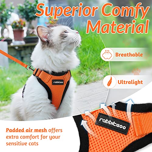 Image of rabbitgoo Cat Harness and Leash Set, Escape Proof Vest, Orange | Soft Breathable Mesh, Easy Adjustable Fit, Snap Buckles, Sturdy Clip, Reflective Strips, for Small & Average Cats Walks, Xs