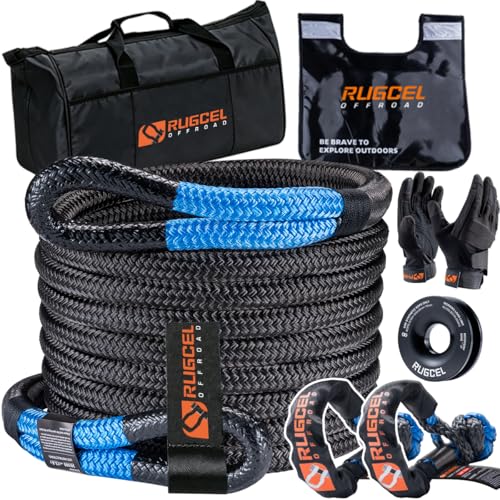 RUGCEL Rope 1 x30 feet 48500 pounds Gloves 2 Shackles Ring for Truck/SUV/ATV