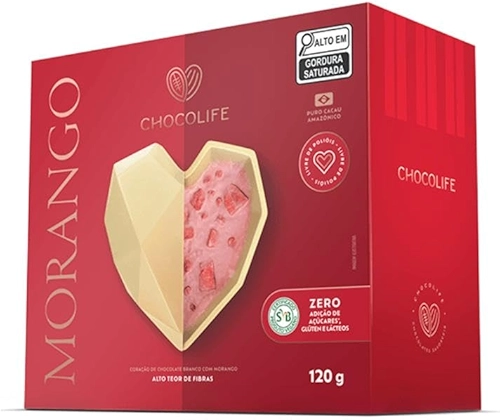 Coração Chocolate Branco Com Morango - Chocolife - 1unx120g