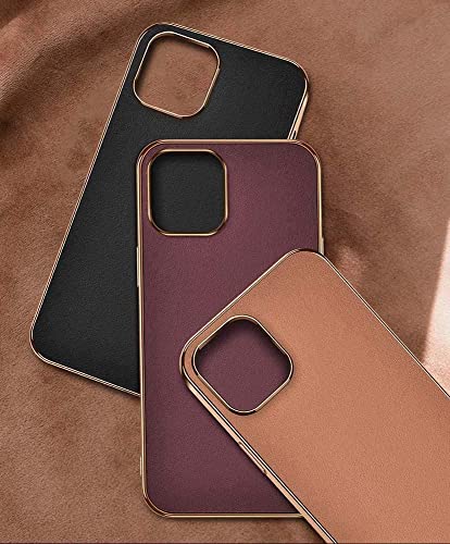 Étui iPhone 12 Pro en cuir de vache européen et bordure dorée chic
