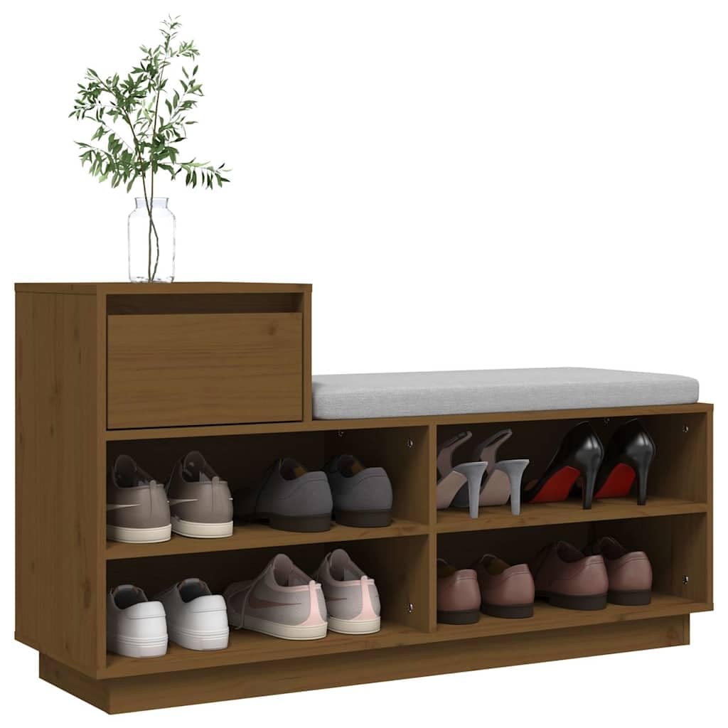 Scarpiera in Legno Di Pino Massiccio, 110x34x61 cm, con Cassetto E 4