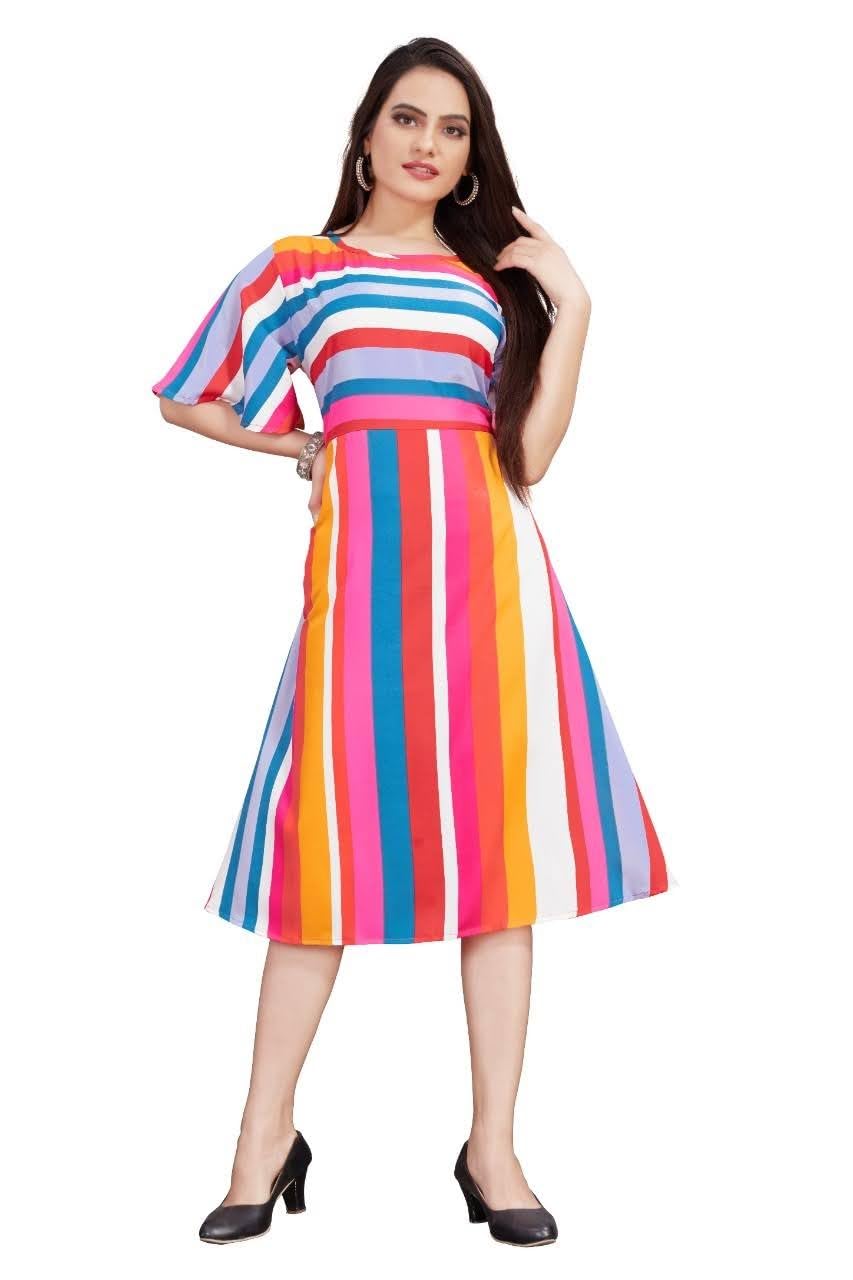 STYLOQUEEN FASHIONSKnee Length Dresses | One Piece Dress for Women | Western Dress | Fit & Flared Western Dress for Women Midi Dress for Women | Trendy Dress for Women's