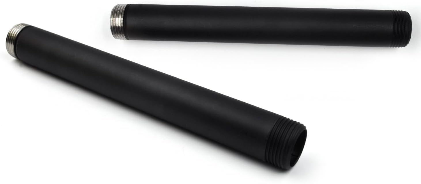 16 Inch Industrial Pipe Table Leg Set, Iron Base Legs for Coffee Tables, Desks, NightstandVintage, Dark Grey Black Rough Pipes, 2pcs