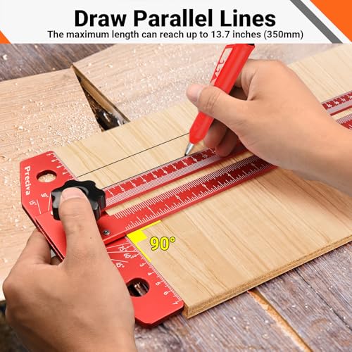 Preciva 13” Carpenter Square Ruler (1/16" Scale) - Foldable Aluminum Alloy T Square Ruler with Imperial and Metric Scales, Multi-Purpose Woodworking Square for Measure Angles, Position, Draw Lines