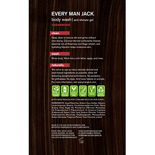 Every Man Jack Men's Body Wash - Cedarwood | 16.9-Ounce Twin Pack - 2 Bottles Included | Naturally Derived, Parabens-Free, Pthalate-Free, Dye-Free, And Certified Cruelty Free,16.9 Fl Oz (Pack Of 2) #TOP3