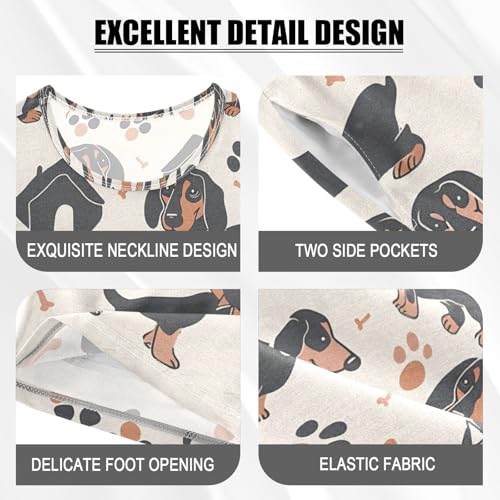ALAZA Dachshund Dog Bone Paw Print Pajamas Short Sleeve 2 Piece Sleepwear Top and Bottom Pajama Set Unisex4