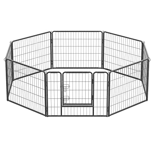 Feandrea Freilaufgehege, Laufstall DIY, mit 8 Gitterplatten je 77 x 60 cm, 2 L-förmige Riegel, transportabel, für innen und außen, Haustiere ohne Halsband, grau PPK86G