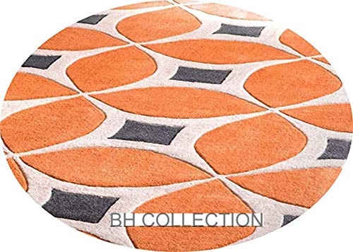 Image of Classical Look Embossed Curved Handmade Tufted Woolen Thick Plain Round Carpet for Bedroom Hall Size 8x8 feet (240X240 cm Round) Multi