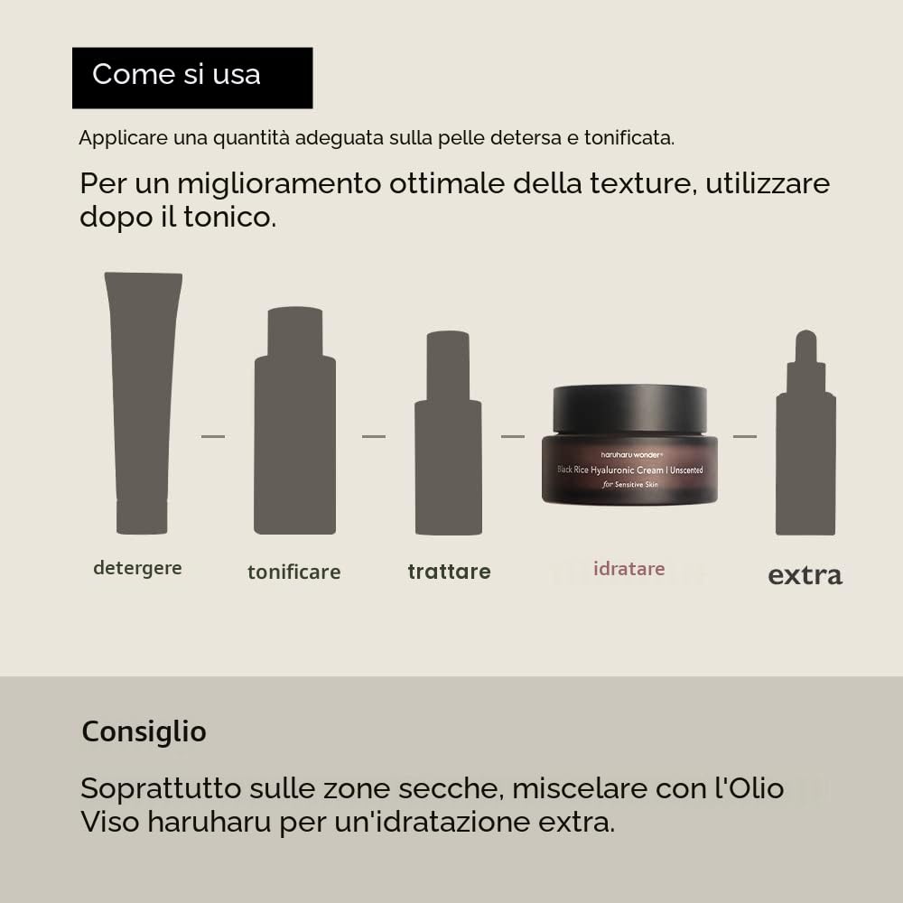 HARUHARU Crema ialuronica di riso nero Wonder (senza profumo) 1,69 fl.oz / 50 ml | Senza profumo per pelli sensibili | Vegan, Cruelty Free, EWG-Green