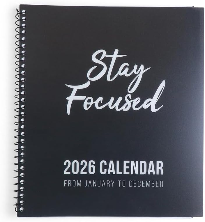 RE-FOCUS THE CREATIVE OFFICE, 2026 Calendar Planner, 12 plus bonus months with To-Do Lists for Tasks, Notes or Appointments. Sturdy Planner for At-A-Glance View of Daily Schedule & Weekly Agenda- Black