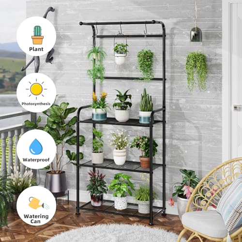 Ekisemio ET-501-BK Plant Stand Indoor Outdoor, Heavy Duty Metal 3 Tiered Hanging Plant Shelf For Multiple Flower Planter Holder Tall Large Rack thumb #3