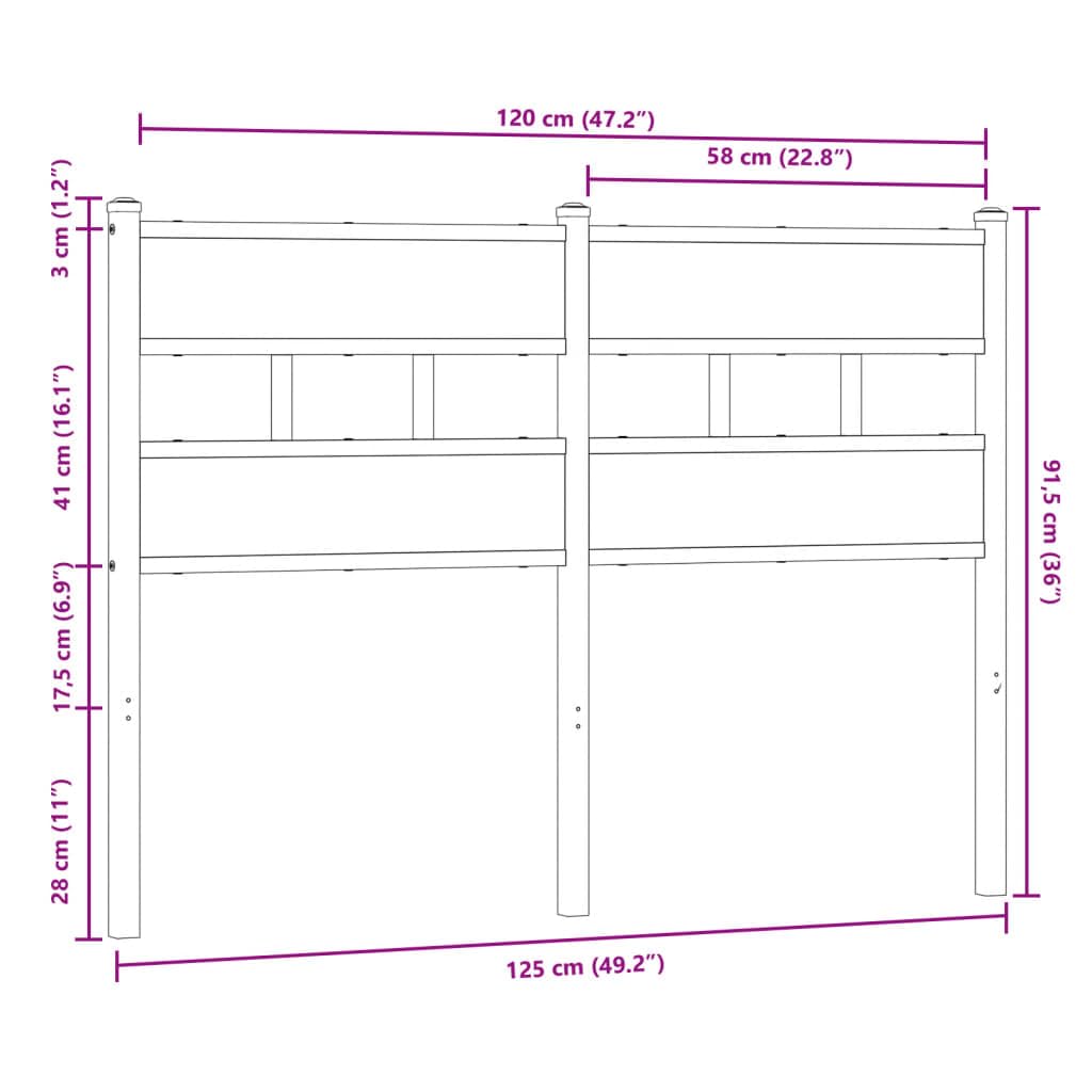 Cabecero marrón efecto roble 120 cm, acero y madera, robusto headboard para dormitorio, fácil montaje, construcción de metal estable
