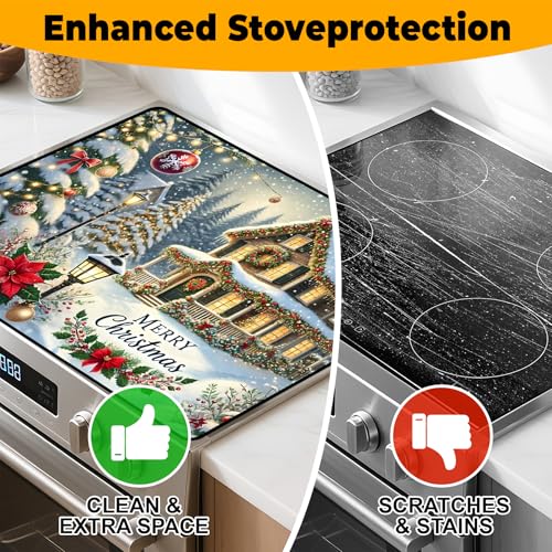 Image of Christmas Stove Top Cover Snowman Stove Top Cover for Home Decoration Kitchen Pad Non-Stick Washable Cooktop Covers Countertop Protector Keep Stove Clean 28 inchx20 inch (Snowhouse -1)