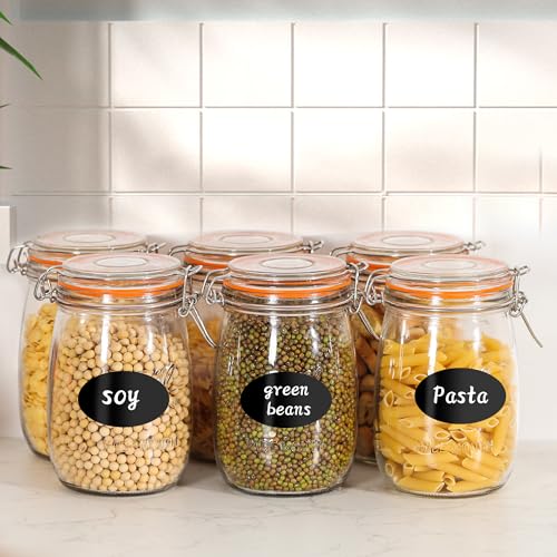 Image of 32oz Wide Mouth Mason Jars (6 Pack) - Reusable Airtight Glass Storage Jars with Hinged Lids, BPA-Free, Dishwasher Safe, Perfect for Canning, Pickling, Coffee & Fermenting