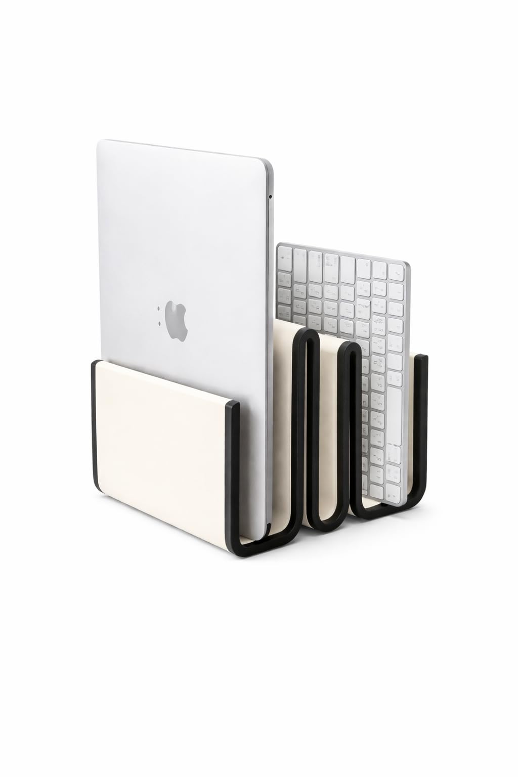Budget Box Modern Desk Organizer – Multi‑Slot Laptop, Tablet & Document Holder | Space‑Saving Office Desk Organizer & iPad Stand | Desktop Accessories for Home/Office, Cream & Black, 16x16x12 cm