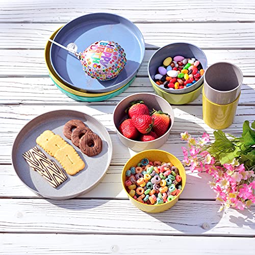 Youngever Bamboo Plastic Kids Dinnerware Set (15Pcs Bowls, Plates, Cups) #TOP4