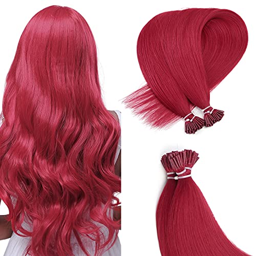 Neitsi® 20" 1g/s 25s/lot Fusion Glue I Tip/Stick Red Remy Human Hair Extensions (Red)