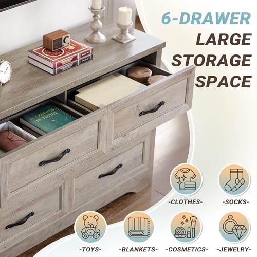 image for LIKIMIO Dresser for Bedroom, Modern 6 Drawer Double Dresser for Bedroo