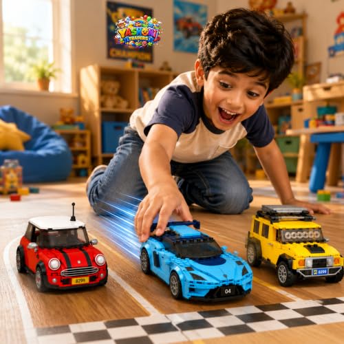 Image of Yashoni Pocket Block Pull-Back Cars Pack of 3-309 Pcs Building Blocks Set | Pull Back & Go Racing Action, STEM Construction Toy for Kids 6+ Boys & Girls | Educational 3D Building Kit, Gift