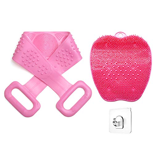 Back Scrubber for Shower, Silicone Body Scrubber for Skin Exfoliating, Bath Body Brush for Men Women, Shower Foot Massager Scrubber - Easy to Clean, Lathers Well, Long Lasting (PINK)