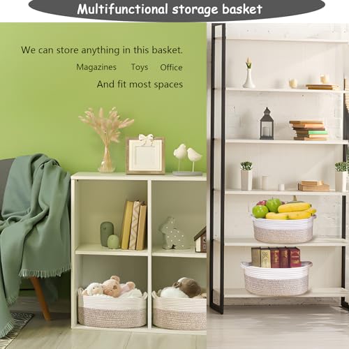 Image of COMFY-HOMI Oval Rope Basket with Handles for Shelves,Toys,Book, Cloth Storage Baskets for Organizing Toy Decorative Organizer for Living Room, Bathroom