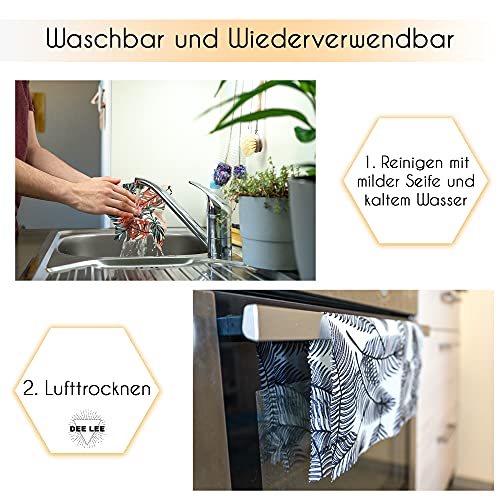 Foto von DEE LEE Premium Bienenwachstücher, 6er Set in 3 Größen, Beewax Food Wraps, Wiederverwendbare, waschbare Wachstücher, nachhaltige Baumwolltücher für Lebensmittel, Palmen-/ Blättermotiv