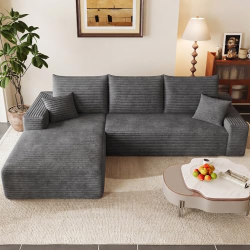 Image of 95 inch Modular Sectional Couch, Boneless L Shaped Cloud Sofa with Chaise Lounge, Corduroy Upholstered Couches Memory Foam Deep Seat, No Assembly Required, Ideal for Living Room(Dark Gray, Left Facing)