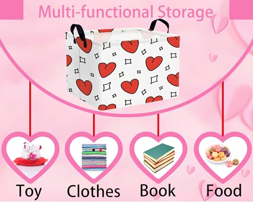 Image of Valentines Day Basket for Kids Heart Shaped Empty Storage Bins for Gifts with Handles Room Decor (Diamond Red Love)