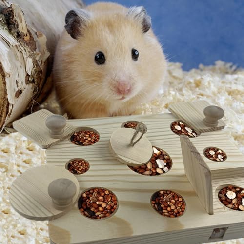 Wooden-Rat-Foraging-Toy-for-Small-Animals-Interactive-Hide-Treats-Puzzle-Snuffle-Game-Toy-for-Hamster-RabbitBunnyRatGuinea-Pig-and-Chinchilla-Mental-Stimulation-Toy-Relieve-Boredom