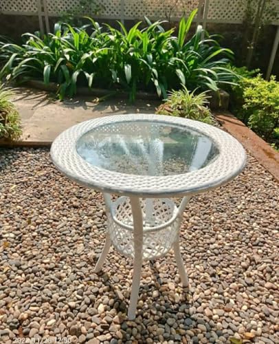 Image of PRATHAM India 2+1 Outdoor Indoor Patio Set Bistro Set Rattan Chair Patio Set Lawn Balcony Hall Outdoor Garden D 12 Chair Table Set (White)