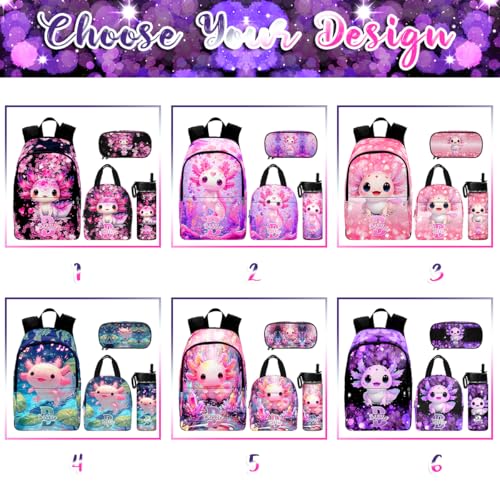 Custom Girls Salamander Backpack Set with Name, Colorful Personalized Preschool Kindergarten School Bookbag & Lunch Box for Kids Travel Picnic, Great Back to School Gift2