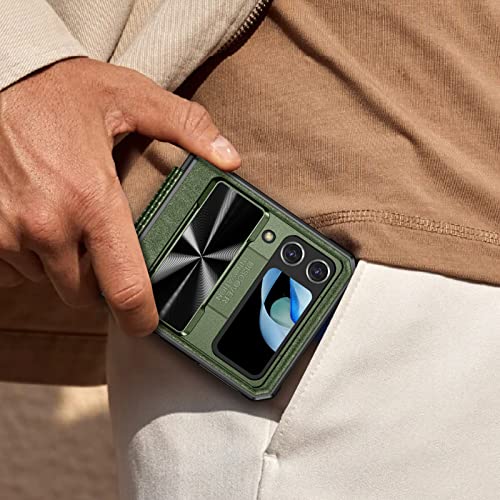 Vego For Galaxy Z Flip 4 Case With Card Holder, Hinge Protection & Slide Camera Cover & Removable Card Slot, Military Grade Heavy Duty Protective Wallet Case For Samsung Galaxy Z Flip 4 5G - Green #TOP6
