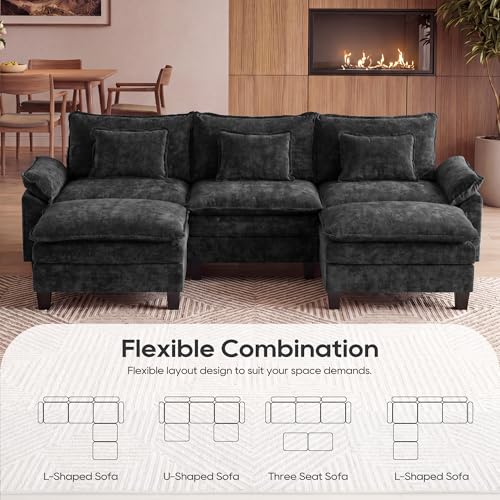 Image of URRED Oversized Modular Sectional Sofa,Black:122 inch U Shaped