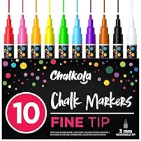 Amazon Produktbild: Chalkola Kreidestifte für Tafel Abwaschbar, 10 Kreidestifte Neon 3mm Umkehrbare