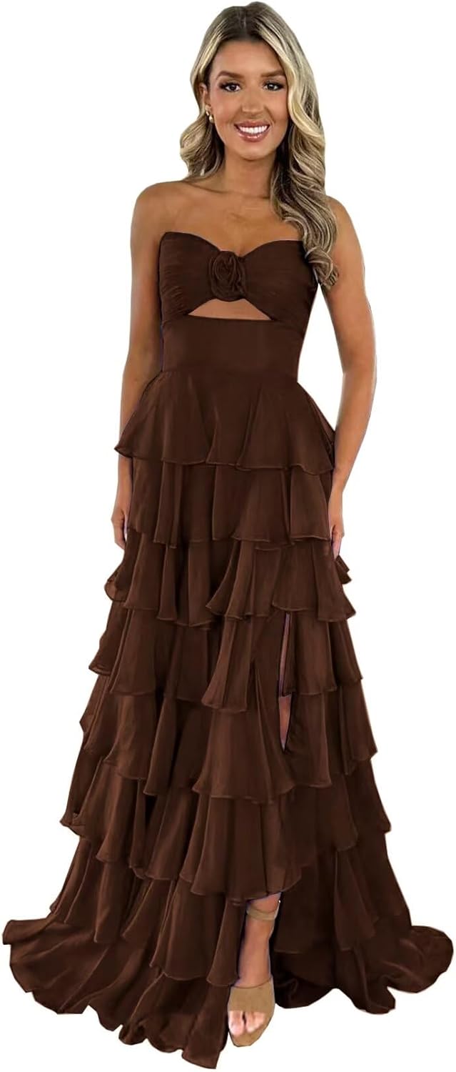 WIEQYO Tiered Chiffon Prom Dress Strapless 3D Flower India | Ubuy WIEQYO Tiered Chiffon Prom Dress Strapless 3D Flower India | Ubuy