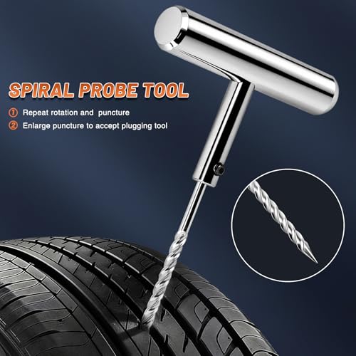 Image of Tire Repair Puncture Tool Kit Heavy Duty Stanless Steel T-Handle Tire Repair Tool-7pcs