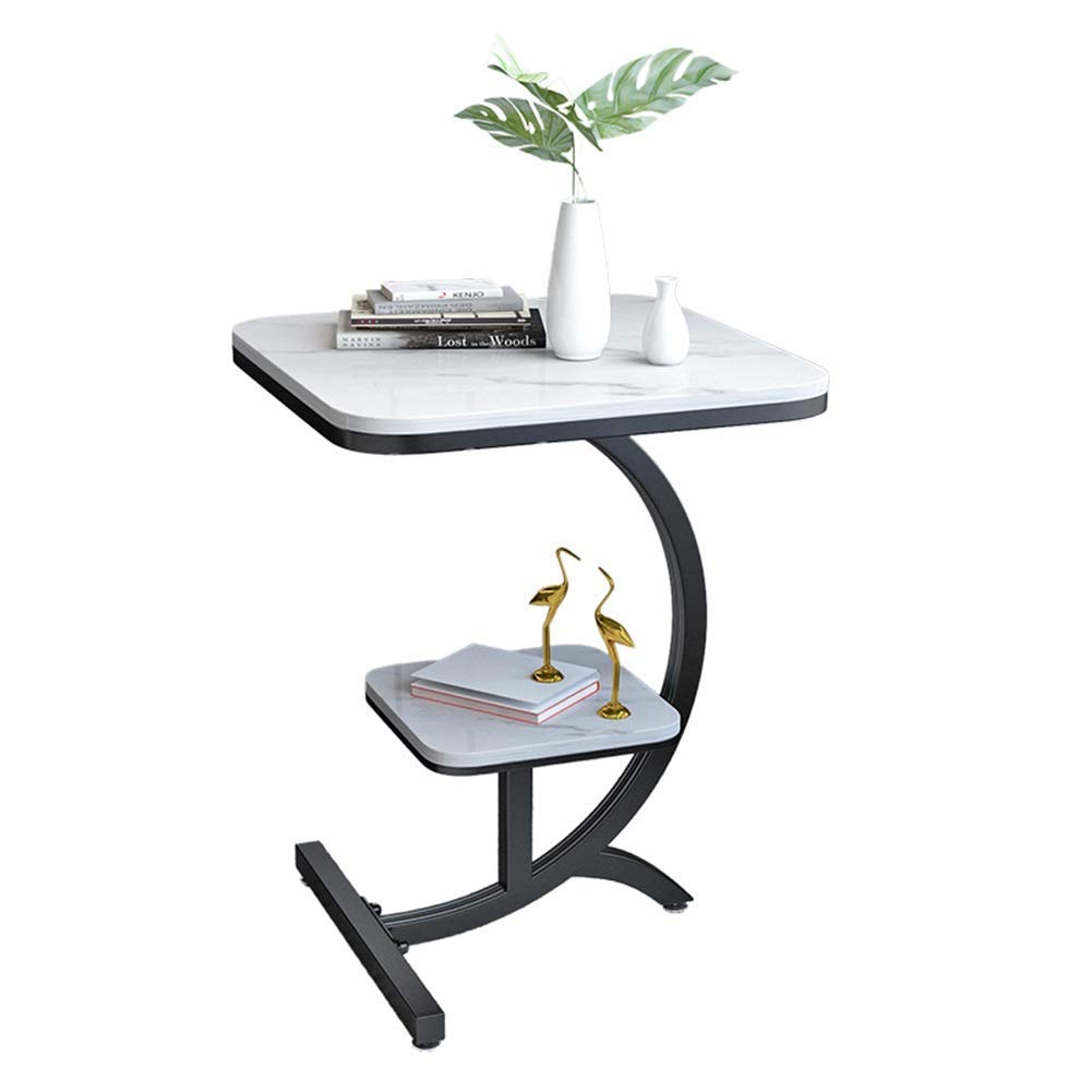 Table basse ronde en marbre noir 50x60 cm style nordique bi-couche pour salon