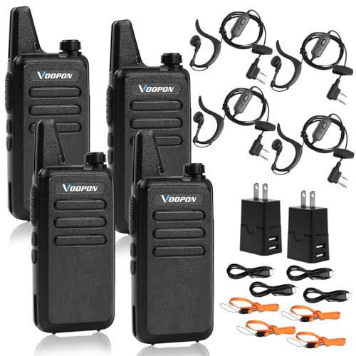 Voopon Rechargeable Walkie Talkies for Adults 22 FRS Channels with Earpieces Long Range VOX Mini Transceivers Two Way Radios for Business Company USB Charger for Camping Hiking Church Shop (4Pack)