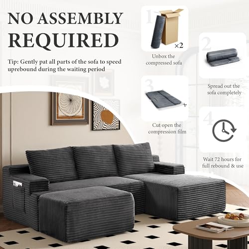 Image of 96 inch Sectional Couches for Living Room Cloud Couch Sofa with L-Shape Upholstered Boneless Couchs Modern Modular Sectional Couch with Chaise